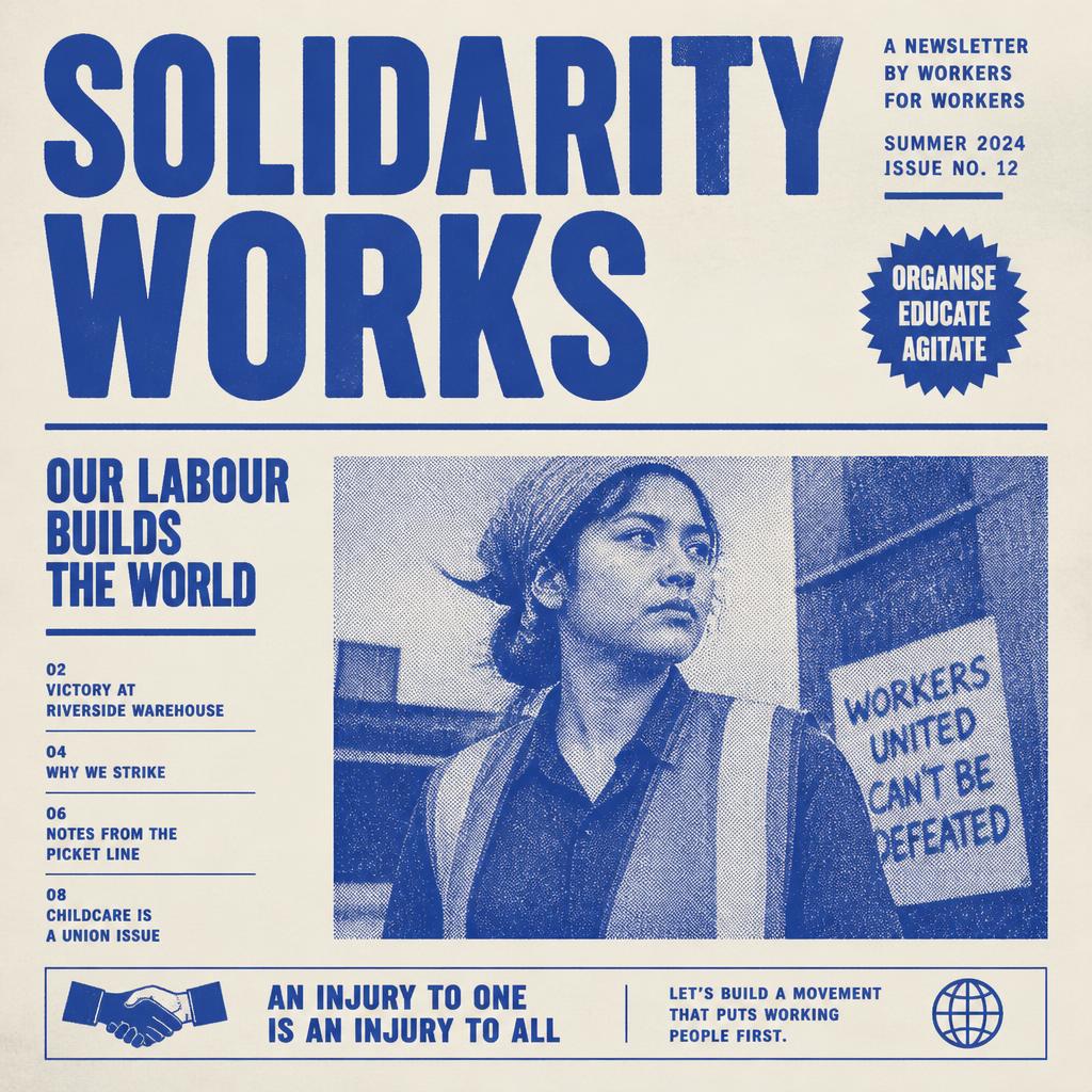 Riso-printed cover of The Shop Floor Dispatch labour newsletter